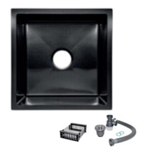 2141 LAVADERO 1P CUADRADO NEGRO C/BANDEJA REGULABLE 45X45X20CM (ACERO 201) 111172BL