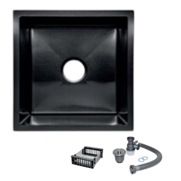 LAVADERO 1P CUADRADO NEGRO C/BANDEJA REGULABLE 45X45X20CM (ACERO 201) 111172BL