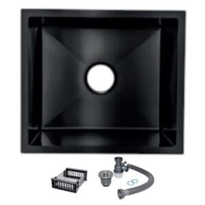 2142 LAVADERO 1P CUADRADO NEGRO C/BANDEJA REGULABLE 50X44X20CM (ACERO 201) 111171BL
