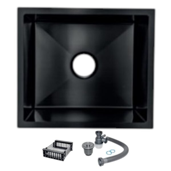 LAVADERO 1P CUADRADO NEGRO C/BANDEJA REGULABLE 50X44X20CM (ACERO 201) 111171BL