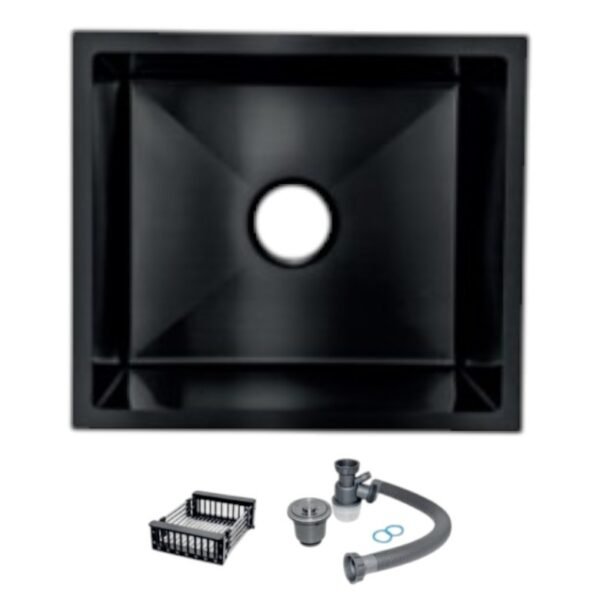 LAVADERO 1P CUADRADO NEGRO C/BANDEJA REGULABLE 45X40X20CM (ACERO 201) 111170BL