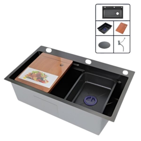 LAVADERO 1P RECTANGULAR NEGRO (3 HUECOS) 750X460X220 AB7546D-A-5 BLACK