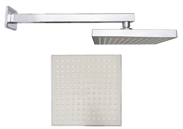 CABEZA DE DUCHA CUADRADA 8" GRIS + BRAZO MINIMALISTA 40CM CROMADO (PLANO) 2615