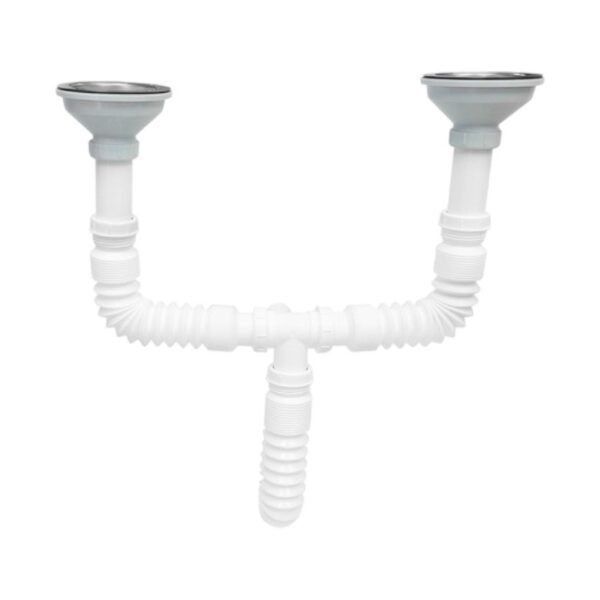 TRAMPA DOBLE CORRUGADA BLANCA + 2 DESAGUE 4" PVC 3005C