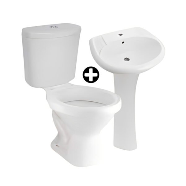 INODORO RAPID JET C/PALANCA + LAVATORIO + PEDESTAL BLANCO