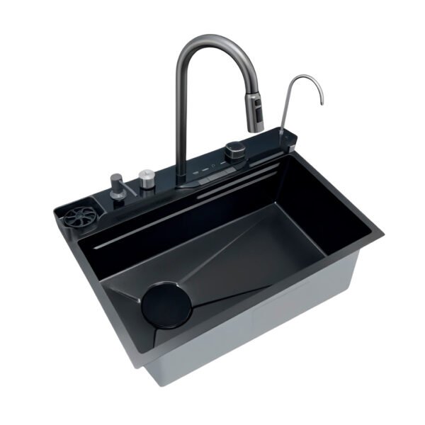 LAVADERO 1P RECTANGULAR NEGRO MULTIFUNCIONAL DELUXE 5 TECLAS 75X46X22CM AB7546D-A-P-4