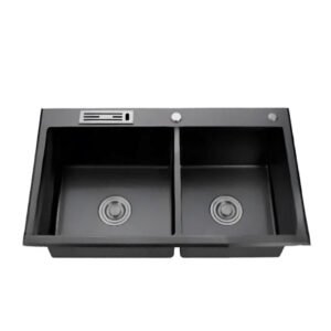 2646 LAVADERO 2P SATINADO C/PORTACUCHILLO Y BANDEJA REGULABLE 82X45X23CM LM012